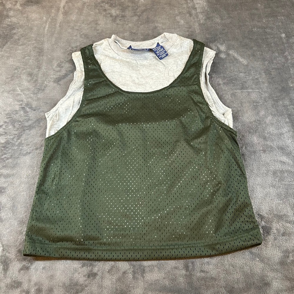 Basic Editions‎ Youth Shirt Jersey Green Gray Sleeveless Vintage Kids Size 6/7